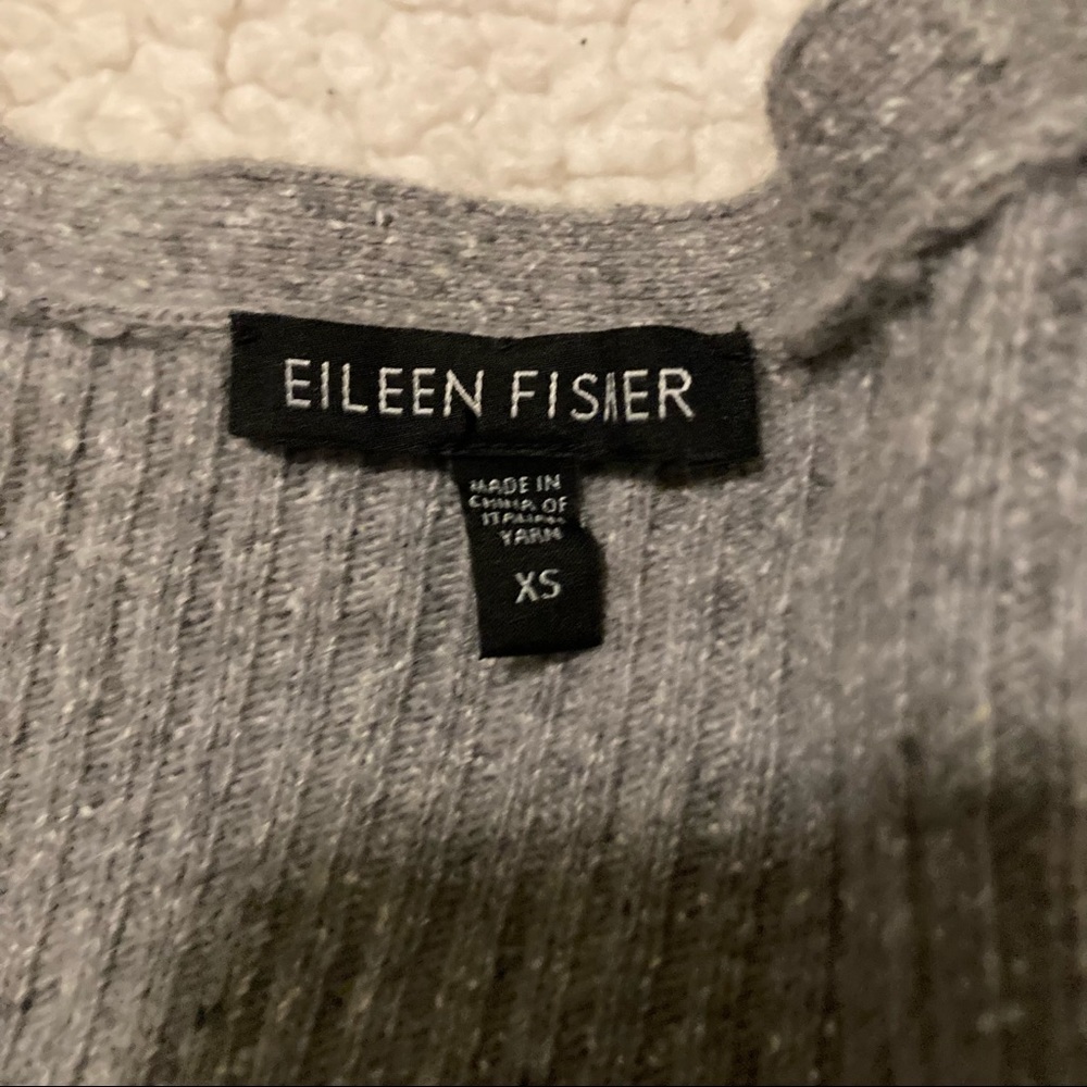 EILEEN FISHER wool/silk Gray button up ribbed cardigan sweater - Picture 7 of 8